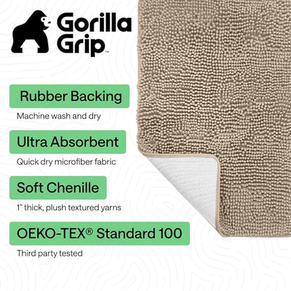 GORILLA GRIP Bath Mat, Thick Soft Absorbent Polyester Floor Mats, Rubber Backing Bathmat, 107x61 cm, Quick Dry Rug, Machine Washable Rugs for Shower and Tub Floors, Bathroom Accessories Decor, Beige