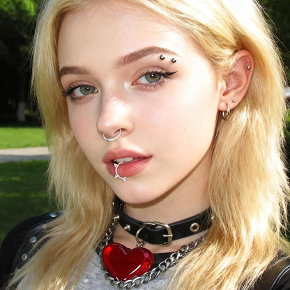 8pcs Adjustable Fake Lip Piercing Vampire Teeth Ring for Halloween,3D Fake Lips Ring Set, Stainless Steel Non-Piercing Lip Cuff Jewelry for Men and Women, Silver