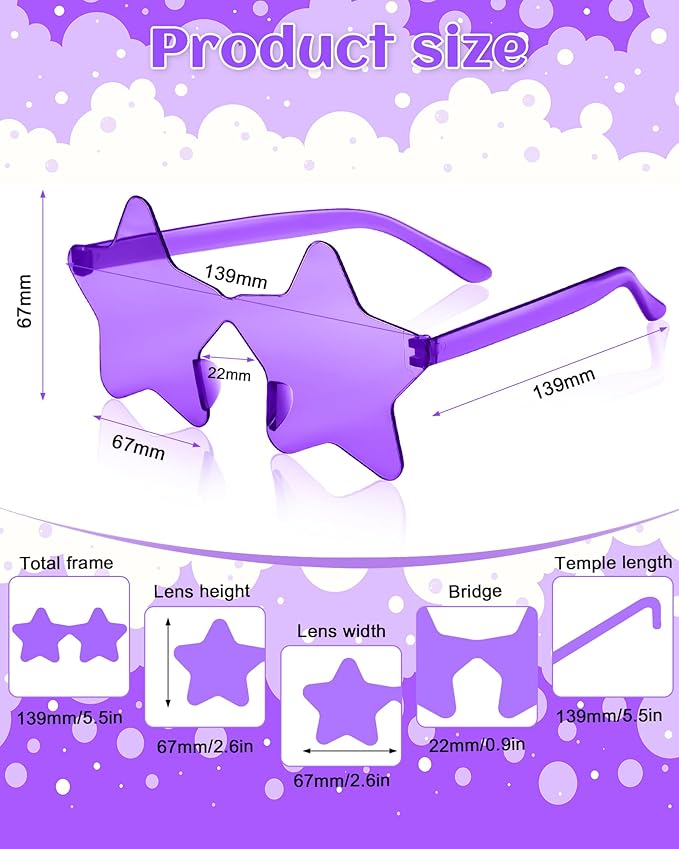 PLULON Star Sunglasses for Women Girls, Color Rimless Star Shaped Sunglasses Bulk for Adults Beach Birthday Swim Pool