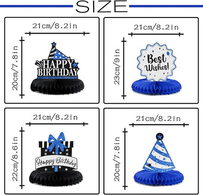 Happy 100th Birthday Decorations,100th Bday Blue Glitter Shiny Stand Honeycomb Table Centerpieces - Cheers to 100 Years Old Birthday Party Photoprop Gift Sign.