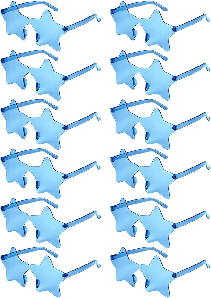 NACHLYNN 6 Pcs Rimless Star Shaped Sunglasses Light Blue Transparent Sunglasses Pentagram Glasses for Party Favor Cosplay