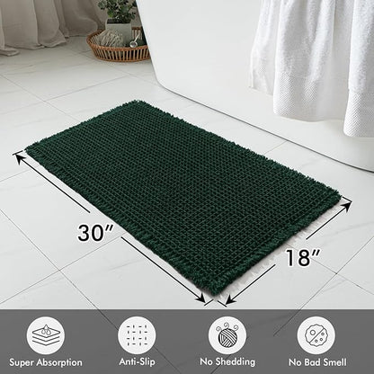 MIULEE Dark Green Set of 2 Waffle Bathroom Rugs, Boho Bath Rugs Non Slip Washable, Super Absorbent Bath Mats, Ultra Soft Rubber Backed Shower Mats for Bathroom Floor, Tub, 18x30 Inch