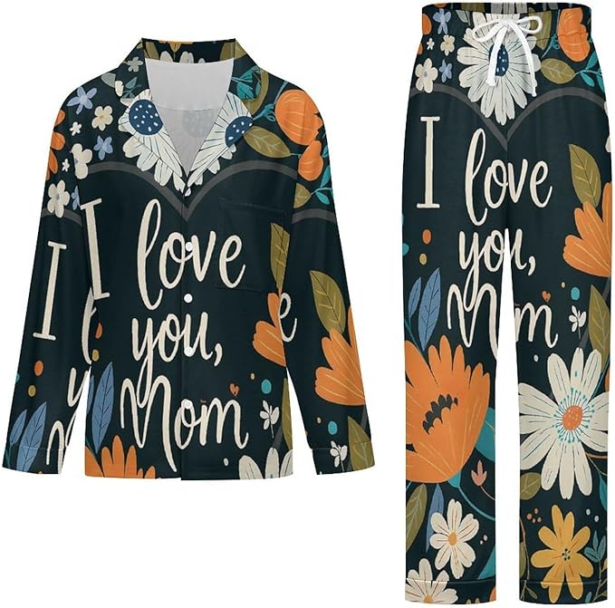 Lemons Leaves Ceramic Style Womens Pajama Set Long Sleeve Pajamas Top And Pants Soft Loungewear Pjs Sets