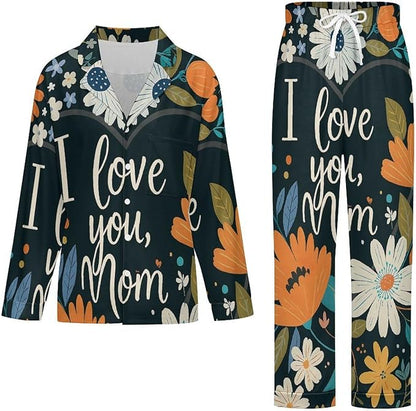 Lemons Leaves Ceramic Style Womens Pajama Set Long Sleeve Pajamas Top And Pants Soft Loungewear Pjs Sets
