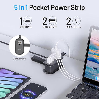 BEVA Travel Power Strip with USB Ports, 4FT Travel Flat Plug Extension Cord, Fast Charge PD 20W 2 Outlets 3 USB Ports, Non Surge Protector for Cruise Ship Travel Essentials(PD20W Charge Black)