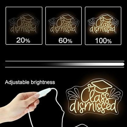 NOSUN Class Dismissed Neon Sign Class Neon Signs for Wall Decor Warm White LED Signs for Classmates friends family USB Neon Word Sign for Party Club Light Up Sign The best gift for graduating friend