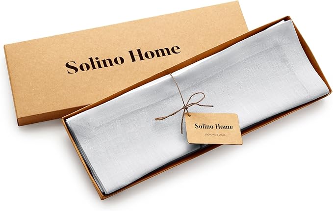 Solino Home Linen Placemats Set of 4 - Silver Cloud Placemats 14 x 19 Inch - 100% Pure Linen Table Place Mats for Fall, Autumn - Fete