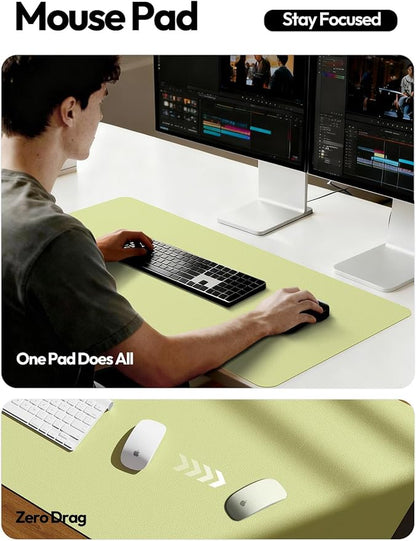 YSAGi Leather Desk Protector, Office Mat, Large Mouse Mat, Non-Slip PU Leather Blotter, Laptop Pad, Waterproof Writing Pad for Office and Home (Peak Green, 47" x 17")