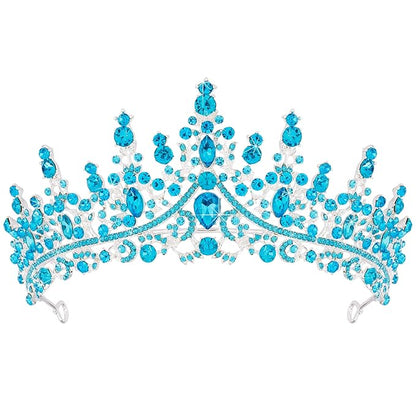 TOBATOBA Sky Blue Tiara Crowns Royal Queen Crown Crystal Wedding Tiaras for Women Princess Rhinestone Crown Wedding Tiaras for Bride Halloween Crowns for Women Quinceanera Headpieces for Prom Party