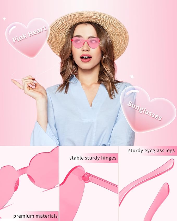 20 Pairs Heart Sunglasses for Women Bulk Transparent Pink Heart Shaped Sunglasses Bachelorette Party Glasses Fun Glasses for Party Favor to Add A Splash of Fun(20Pcs Pink+Rose Red)