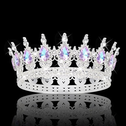 Queen Crown Rhinestone Wedding Crowns and Tiaras for Women Costume Party Hair Accessories Princess Birthday Crown Crystal Bridal Crown (Silver & Violet Crown)