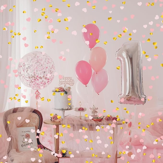16" Confetti Cannons with Pink & Gold Heart Filling - Party Poppers for Gender Reveal Baby Shower Bridal Shower Valentine Wedding Anniversary - Easy to Use - Pack of 2