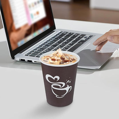 200 Count 10 oz Paper Coffee Cups, Disposable Drinking Cups for Hot or Cold Beverage, 8 ounce Brown Coffee Cups for Party, Business, Travel, Picnic