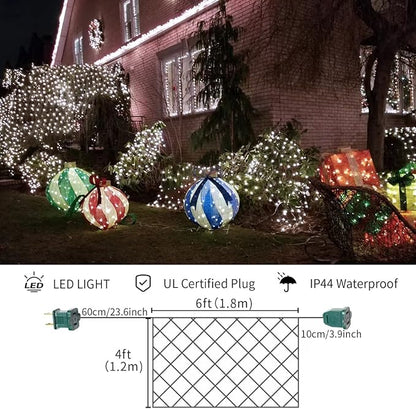 LAMPHOME Led Christmas Net Lights Outdoor Christmas Decorations Lights 150LED 6ftx4ft, Connectable Outdoor Fairy Mesh String Lights for Party, Holiday, Wedding, Tree, Bushes Decorations (White)