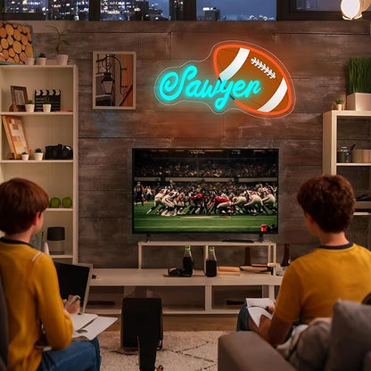 Custom Name Neon Sign, Personalized Neon Light with Rugby Pattern, Customizable Sports Led Light Up Signs for Player Presents Kids Bedrooms Birthday Party Presents Bar Man Cave Club Wall Decor