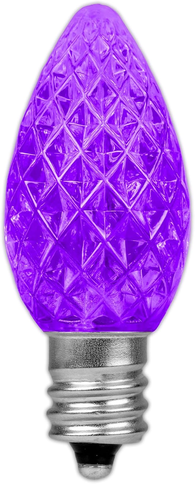 Novelty Lights 25pk Purple C7 LED Faceted Christmas Light Replacement Bulbs, Ultra Bright Dimmable Replacement Lamps for Indoor/Outdoor Light Strings