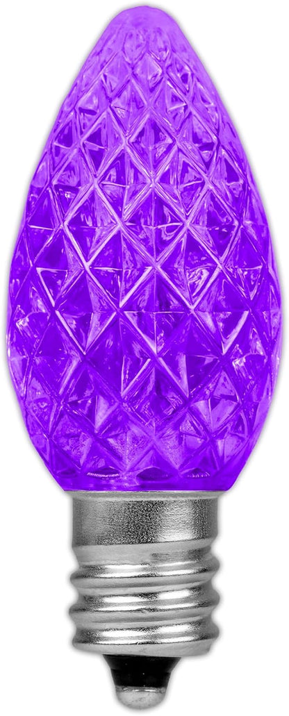 Novelty Lights 25pk Purple C7 LED Faceted Christmas Light Replacement Bulbs, Ultra Bright Dimmable Replacement Lamps for Indoor/Outdoor Light Strings