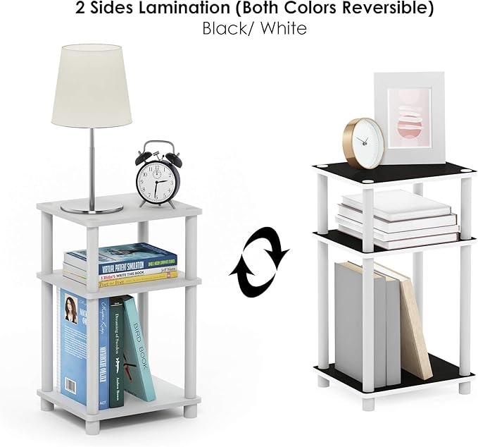 Furinno JUST Side Table, 3-Tier End Table, Open Shelves Night Stand, Bedside Table, Toolless Assembly, for Living Room, Bedroom, Bathroom, White(Espresso) | with Plastic Poles, 1-Pack