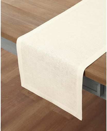 Solino Home Linen Ivory Table Runner 90 Inches Long - 100% Pure Linen 14 x 90 Inch Table Runner for Dining, Fall, Autumn, Christmas, Holiday, New Year - Fete
