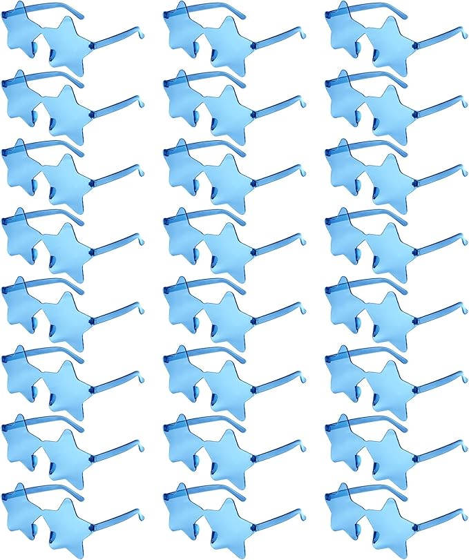 NACHLYNN 24 Pcs Rimless Star Shaped Sunglasses Light Blue Transparent Sunglasses Pentagram Glasses for Party Favor Cosplay