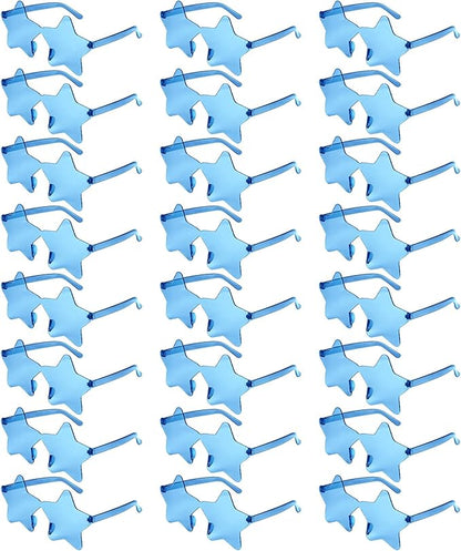 NACHLYNN 24 Pcs Rimless Star Shaped Sunglasses Light Blue Transparent Sunglasses Pentagram Glasses for Party Favor Cosplay