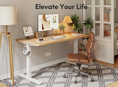 FEZIBO Standing Desk, 55 × 24 Inches Electric Height Adjustable, Sit and Stand Up, Computer Office Desk with Splice Board, Light Rustic