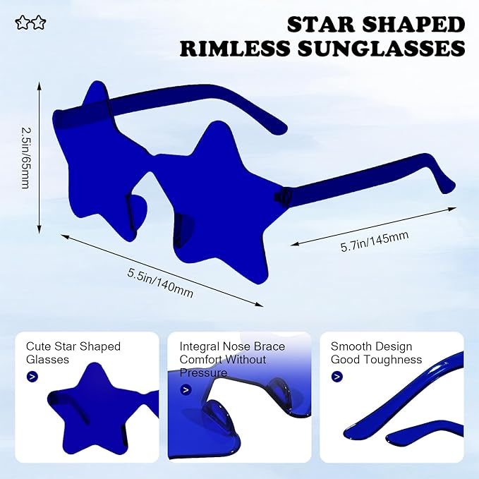 Matcheck 40 Pack Star Shaped Rimless Sunglasses Bulk Transparent Candy Colored Glasses Frameless Party Eyewear for Adults