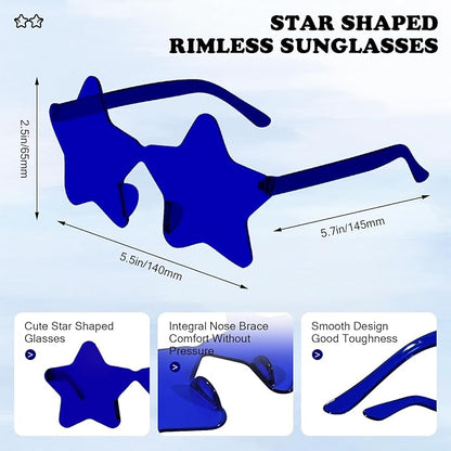 Matcheck 40 Pack Star Shaped Rimless Sunglasses Bulk Transparent Candy Colored Glasses Frameless Party Eyewear for Adults