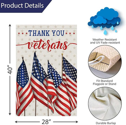 Louise Maelys Thank You Veterans Garden Flag Patriotic Veterans Day 28x40 Inch Double Sided Stars and Stripes Large Burlap Memorial Yard Flag Outside Outdoor House Decor