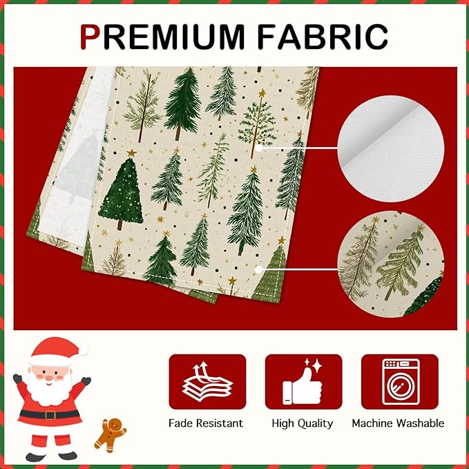 Christmas Tree Table Runner 13x72 Inch Winter Forest Burlap Farmhouse Dining Table Decoration Green Pine Trees Holiday Tablecloth for Kitchen Dining Room Indoor Outdoor Party Home Decor