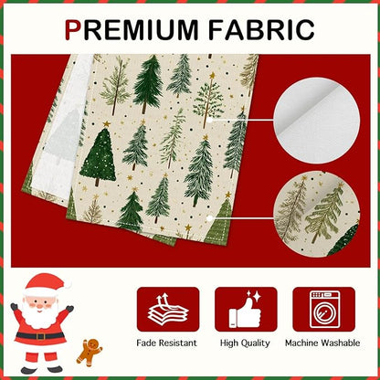 Christmas Tree Table Runner 13x72 Inch Winter Forest Burlap Farmhouse Dining Table Decoration Green Pine Trees Holiday Tablecloth for Kitchen Dining Room Indoor Outdoor Party Home Decor