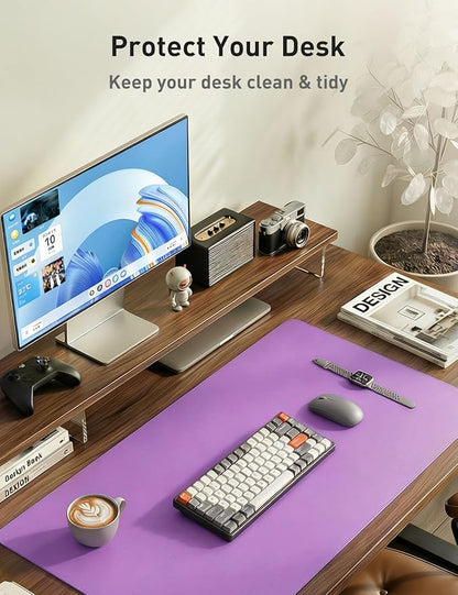 Aothia Faux Leather Desk Mat - Non-Slip PU Leather Desk Blotter, Waterproof Writing Surface, Large Desk Pad for Office & Home (Iris Violet, 55" x 24")