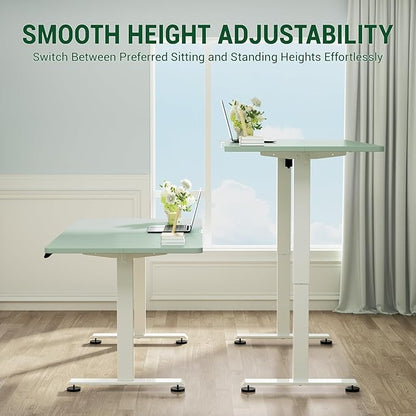Veken 55 Inch Large Electric Standing Desk, 4 Memory Heights Adjustable,Sit to Stand Up, Work Home Office Computer Table for Study, Walking Pad, Writing, and Games, Wooden Desktop Desks, Green