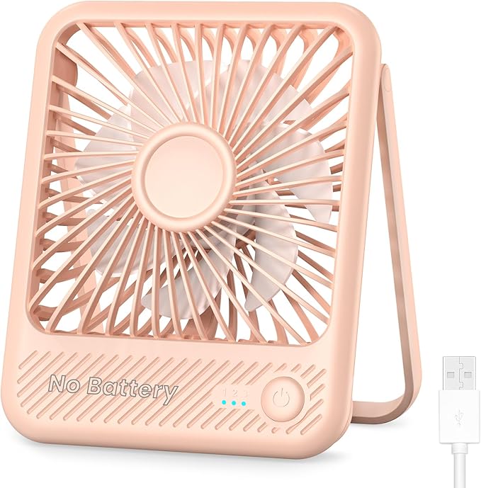 Koonie USB Desk Fan, Strong Wind Ultra Quiet Small Personal Fan with 180° Tilt Folding and 3 Speeds Adjustable, USB-C Corded Powered Mini USB Fan for Office Desktop Bedroom Pink, NO BATTERY