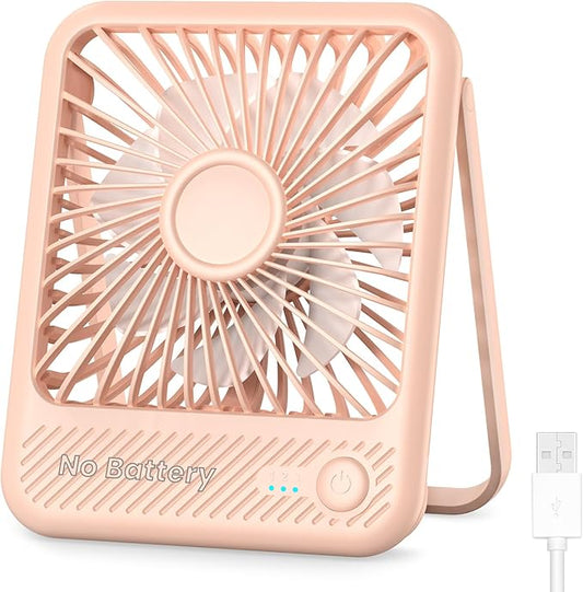 Koonie USB Desk Fan, Strong Wind Ultra Quiet Small Personal Fan with 180° Tilt Folding and 3 Speeds Adjustable, USB-C Corded Powered Mini USB Fan for Office Desktop Bedroom Pink, NO BATTERY