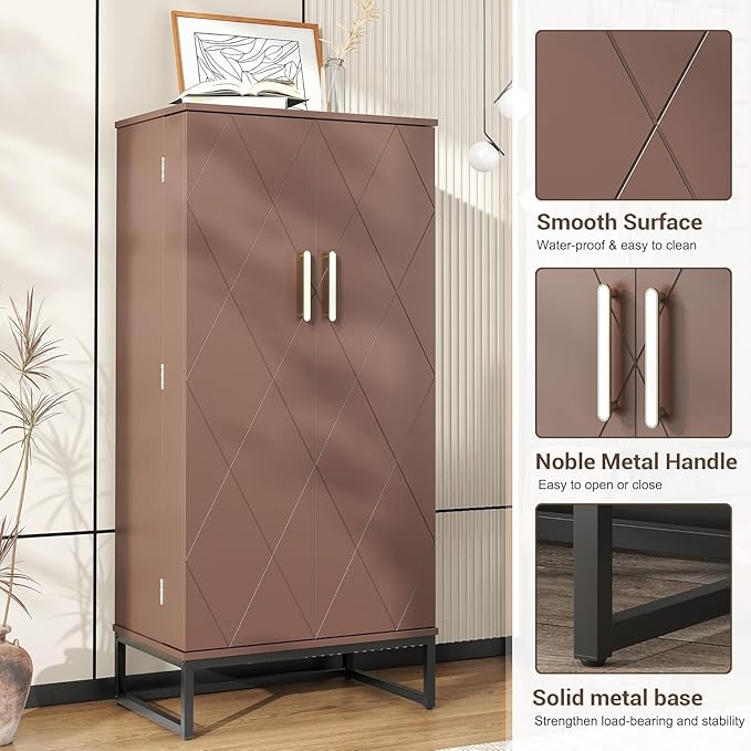 51” Kitchen Pantry Storage Cabinet, White Freestanding Pantry Cabinets with Doors and Adjustable Shelves, Buffet Cupboards Storage Cabinet for Home Office Use, Dinning Room(Brown)