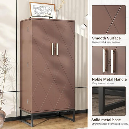 51” Kitchen Pantry Storage Cabinet, White Freestanding Pantry Cabinets with Doors and Adjustable Shelves, Buffet Cupboards Storage Cabinet for Home Office Use, Dinning Room(Brown)