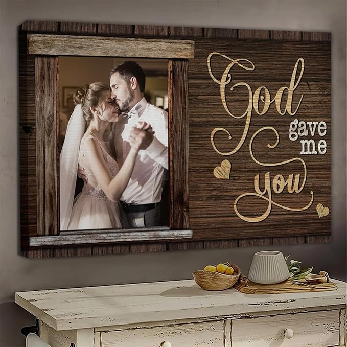 Dem Canvas Personalized Canvas Prints, Custom Photo And Name, God Gave Me You, Wedding Gifts For Couple Anniversary Wedding Engagement Gift For Couples Canvas (30x20)