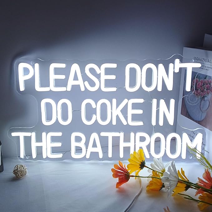SYLHOME Please Don't Do Coke in the Bathroom Funny Game Room Bedroom Bar Store Wall Decor Sign Birthday Christmas Party Backdrop USB 16.9"X9.2" Cold White