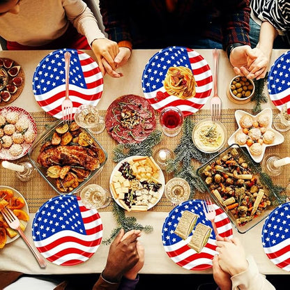 50Pcs USA Flag Paper Plates 7inch American Flag Plates,4th of July Paper Plates,4th of July Themed 4th of July Party Supplies,for Memorial Day,Veterans Day, Independence Day Party Supplies Decor
