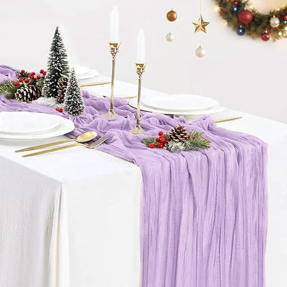 Lilac Purple Cheese Cloth Table Runner Boho Romantic 10ft Gauze Cheesecloth Table Runner for Baby Shower Decoration Wedding Bridal Shower Fall Thanksgiving Table Decor