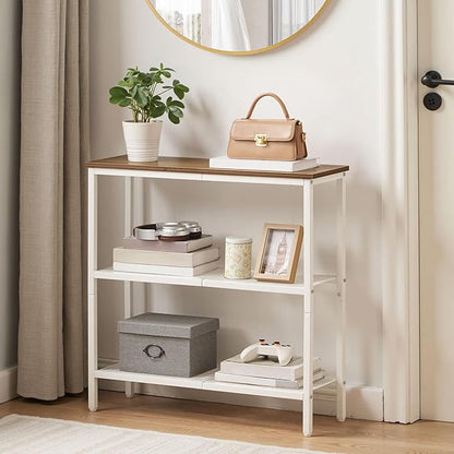 HOOBRO 29.5" Narrow Console Table, 3 Tier Entryway Table with Shelves, Thin Sofa Table, Behind Couch Table, Display Side Table, for Hallway, Entrance, Living Room, Walnut and White WH73XG01