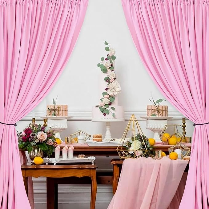 Hiasan Pink Backdrop Curtains for Parties, Polyester Photography Backdrop Drapes for Baby Shower, Wedding Decorations, 5ftx10ft, Set of 2 Panels