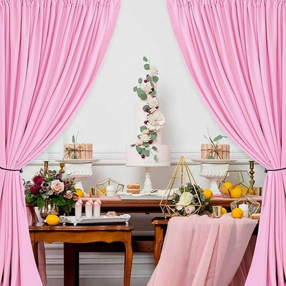 Hiasan Pink Backdrop Curtains for Parties, Polyester Photography Backdrop Drapes for Baby Shower, Wedding Decorations, 5ftx7ft, Set of 2 Panels