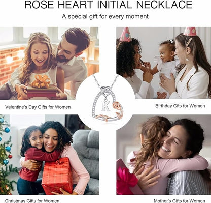 Iefil Christmas Gifts for Women Her - 925 Sterling Silver Heart Initial Necklaces, Anniversary Birthday Gifts, Women Jewelry Gift for Wife Girlfriend Mom Daughter Her
