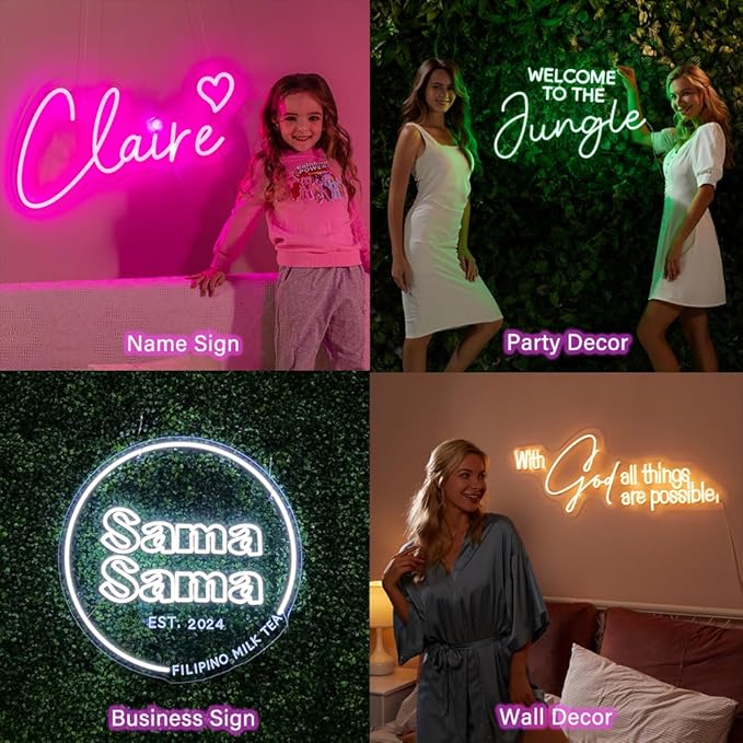 Custom Neon Signs - Neon Sign Customizable for Wall Decor | Personalized Neon Sign for Wedding Bar Bedroom Birthday Party Gift Business Shop Name Logo Led Neon Lights Sign