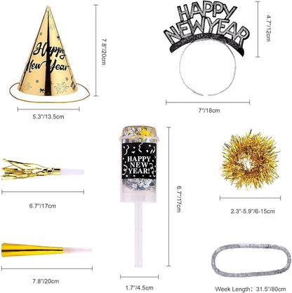 Auihiay 269 PCS New Years Eve Party Supplies | Includes Happy New Year Tiaras, Cone Hats, Bracelets, Horns, Squawkers, Leis & More | Perfect for New Years Decorations 2026 & NYE Celebrations
