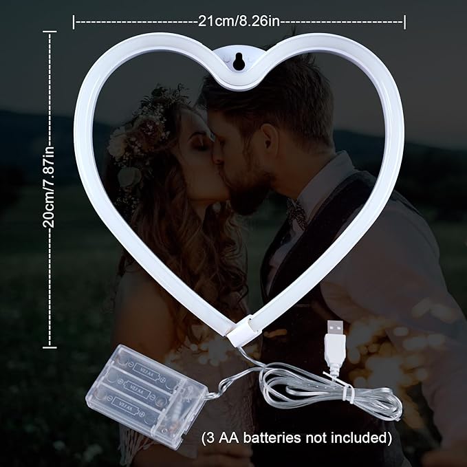 Red Heart Neon Sign, LED Light 3-AA Battery Operated or USB Powered Decorations Lamp, for Girl's Room Dorm Wedding Anniversary Valentine’s Day Mother’s Day Birthday Party Home Décor
