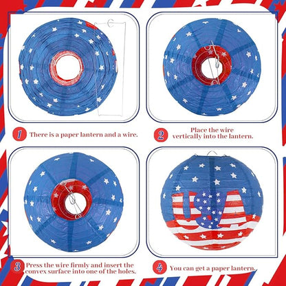 4th of July Decorations Red White and Blue Hanging Paper Lanterns for Patriotic Decorations American Independence Day Memorial Day Party Supplies Pack of 12
