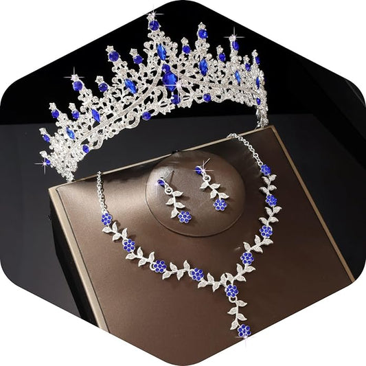 Kamirola Tiaras and Crowns for Women,Tiaras Earrings Necklace, Crystal Bridal Jewelry Set (TR48)